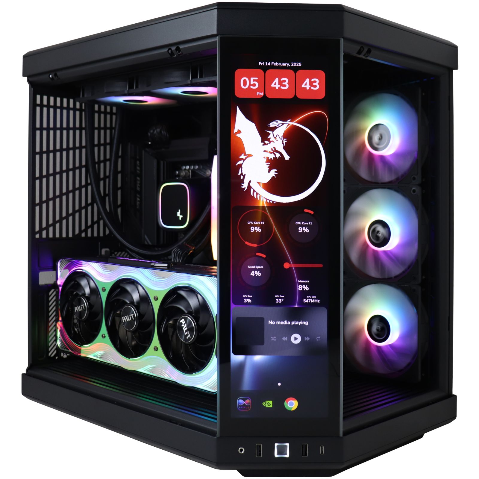 Firebreather Touch A9959X3D AMD Ryzen 9 9950X3D 16-Core (32 threads) tot 5.7Ghz Nvidia RTX 5090 32GB kaart 1TB SSD 64GB DDR5